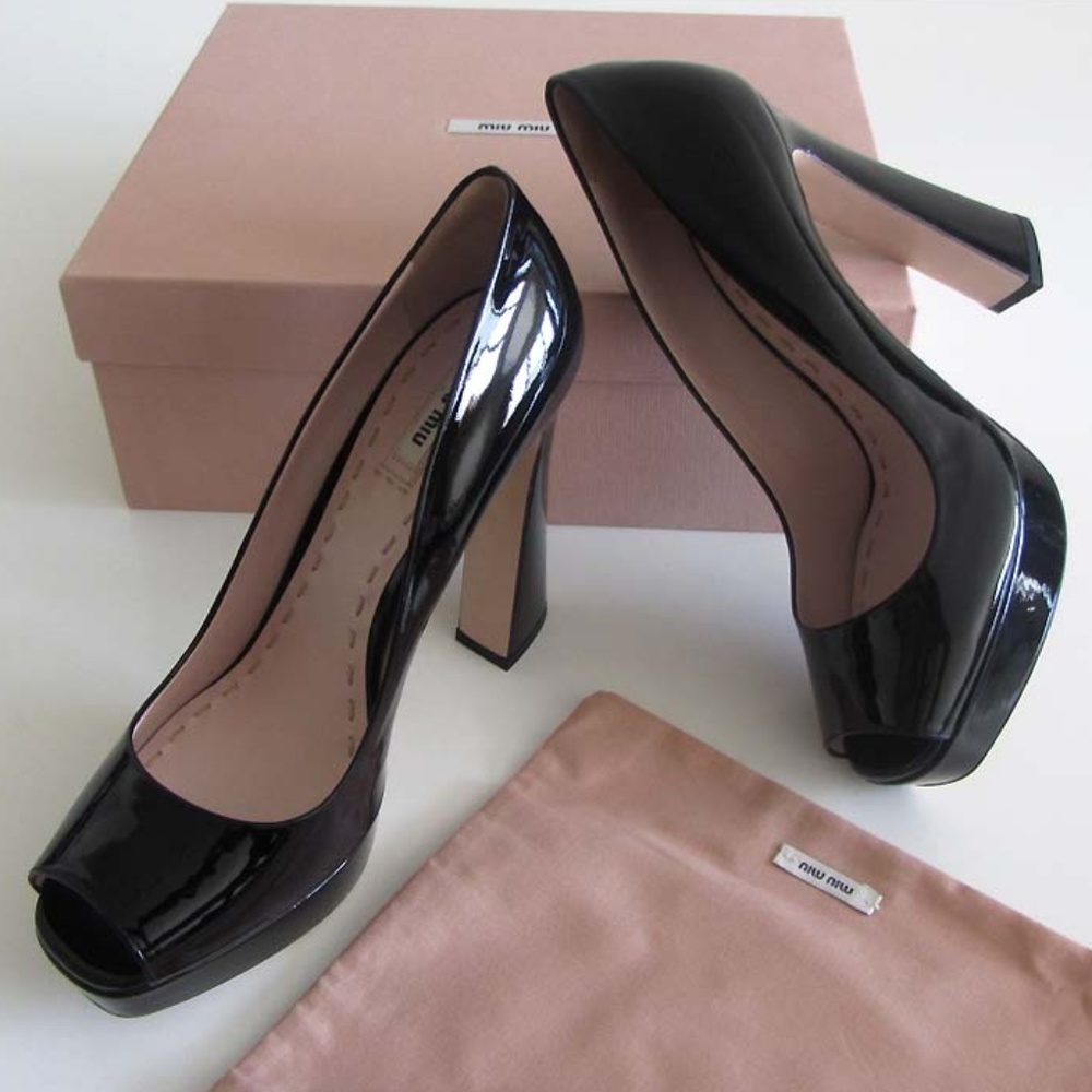 MIU MIU platform peep-toe pumps flared heels 40 10